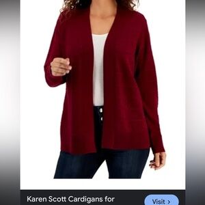 Karen Scott Merlot/Maroon Open Front Boyfriend Cardigan